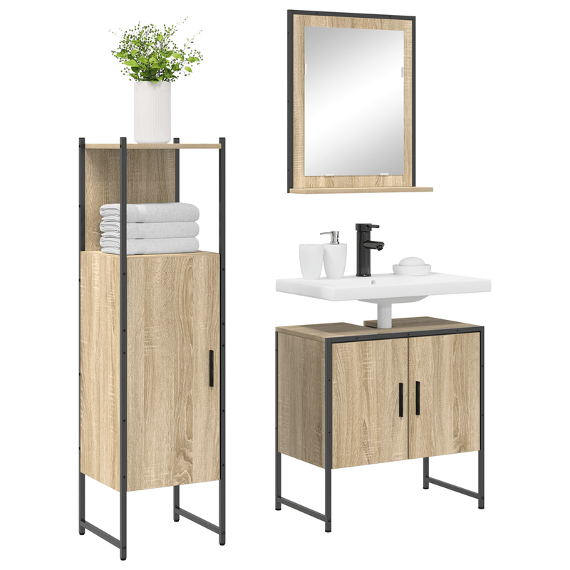 Casa si Gradina - Mobilier - Mobilier baie - Corpuri baie - Set de mobila baie  3 Piese Stejar Sonoma Lemn Prelucrat - Infinity.ro