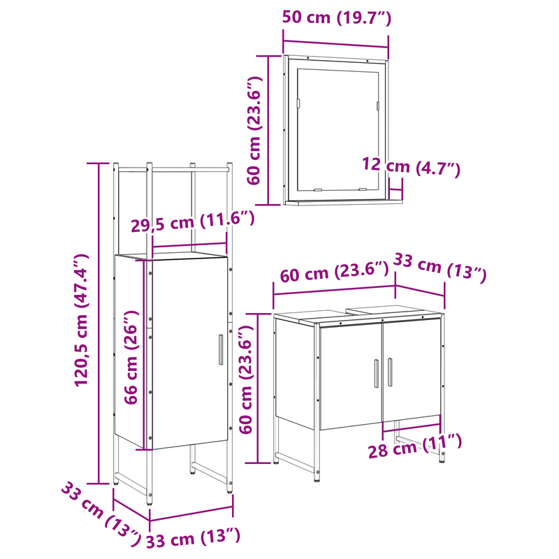 Casa si Gradina - Mobilier - Mobilier baie - Corpuri baie - Set de mobila baie  3 Piese Stejar Sonoma Lemn Prelucrat - Infinity.ro