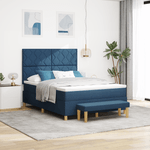 Casa si Gradina - Mobilier - Paturi si accesorii - Paturi - Pat cu arcuri de boxa cu saltea & banca albastra 160x200 cm tesatura - Infinity.ro