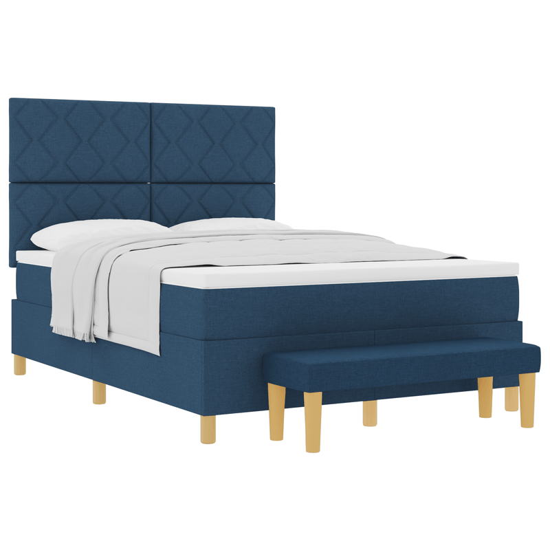 Casa si Gradina - Mobilier - Paturi si accesorii - Paturi - Pat cu arcuri de boxa cu saltea & banca albastra 160x200 cm tesatura - Infinity.ro