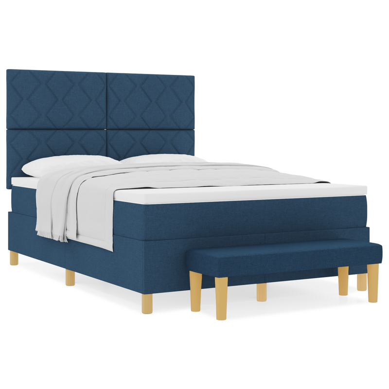 Casa si Gradina - Mobilier - Paturi si accesorii - Paturi - Pat cu arcuri de boxa cu saltea & banca albastra 160x200 cm tesatura - Infinity.ro