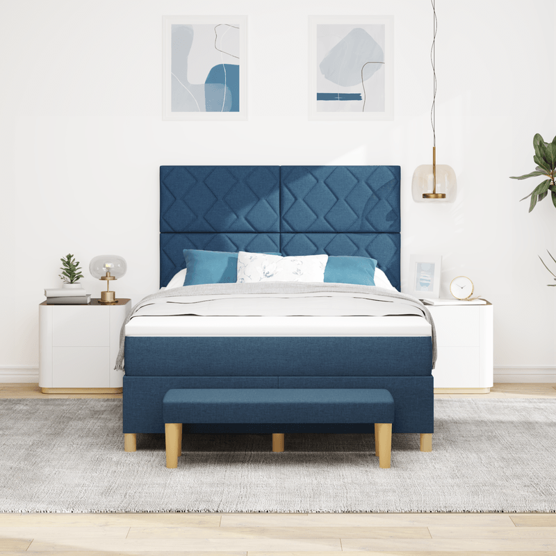 Casa si Gradina - Mobilier - Paturi si accesorii - Paturi - Pat cu arcuri de boxa cu saltea & banca albastra 160x200 cm tesatura - Infinity.ro