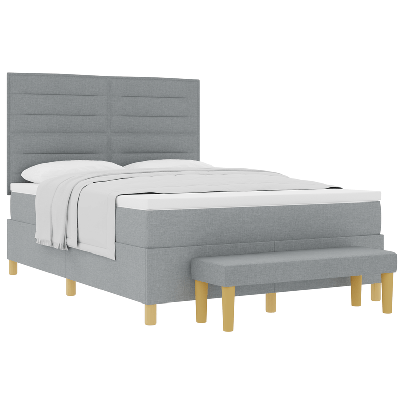 Casa si Gradina - Mobilier - Paturi si accesorii - Paturi - Pat cu arcuri si bancuta gri deschis 140x190 cm tesatura - Infinity.ro