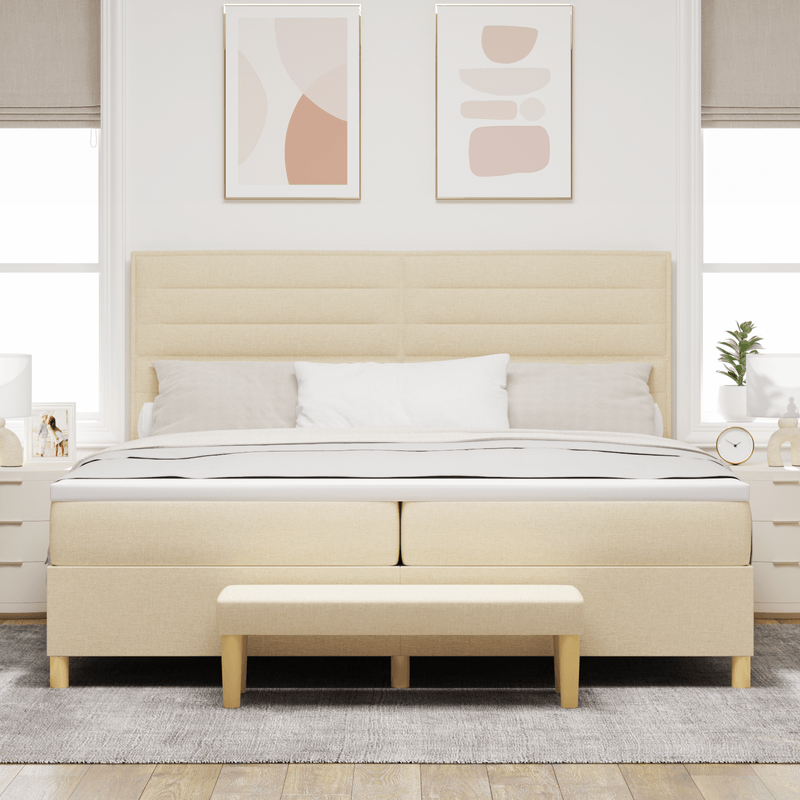 Casa si Gradina - Mobilier - Paturi si accesorii - Paturi - Pat cu saltea si bancuta Crem 200x200 cm Fabric - Infinity.ro