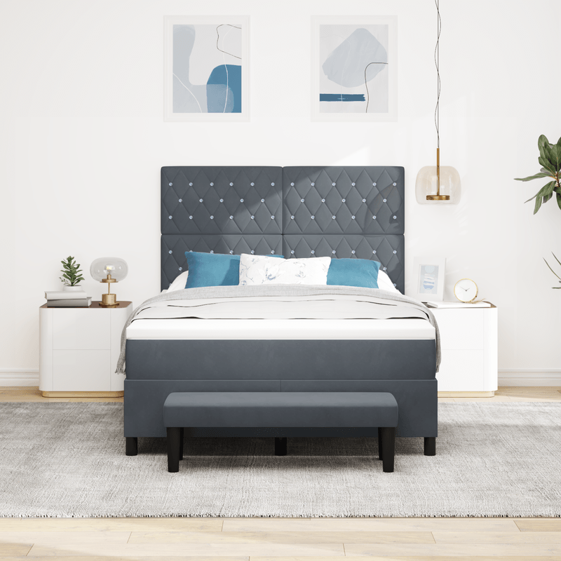 Casa si Gradina - Mobilier - Paturi si accesorii - Paturi - Pat cu arcuri cu saltea & banca gri inchis 160x200 cm catifea - Infinity.ro