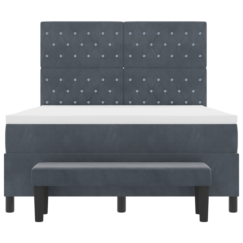 Casa si Gradina - Mobilier - Paturi si accesorii - Paturi - Pat cu arcuri cu saltea & banca gri inchis 160x200 cm catifea - Infinity.ro