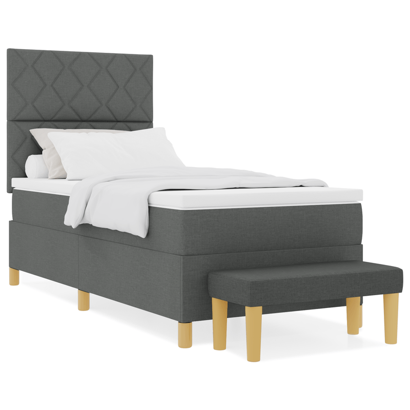 Casa si Gradina - Mobilier - Paturi si accesorii - Paturi - Pat cu arcuri cu saltea si banca gri inchis 90x190 cm tesatura - Infinity.ro
