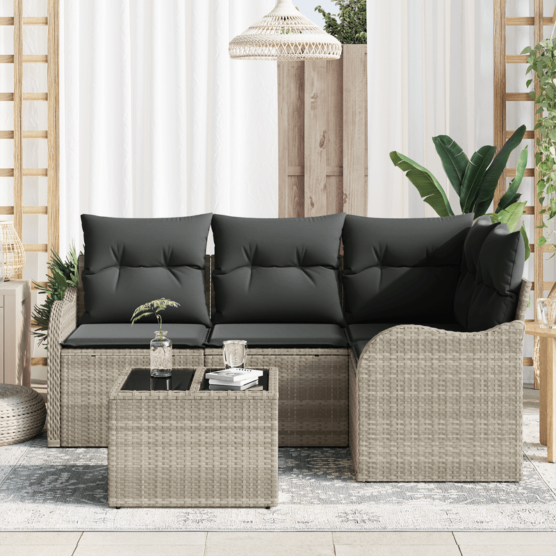 Casa si Gradina - Gradina si terasa - Mobilier exterior - Canapele si fotolii gradina - Set canapea gradina  5 piese cu perne gri din ratan poli - Infinity.ro