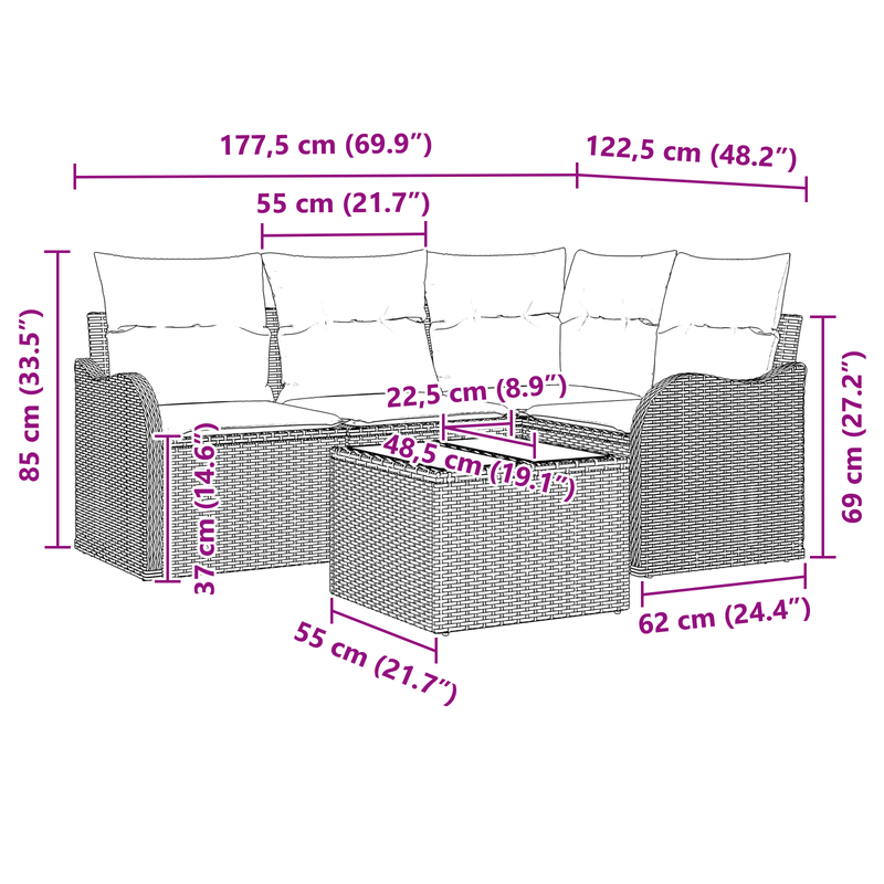 Casa si Gradina - Gradina si terasa - Mobilier exterior - Canapele si fotolii gradina - Set canapea gradina  5 piese cu perne gri din ratan poli - Infinity.ro