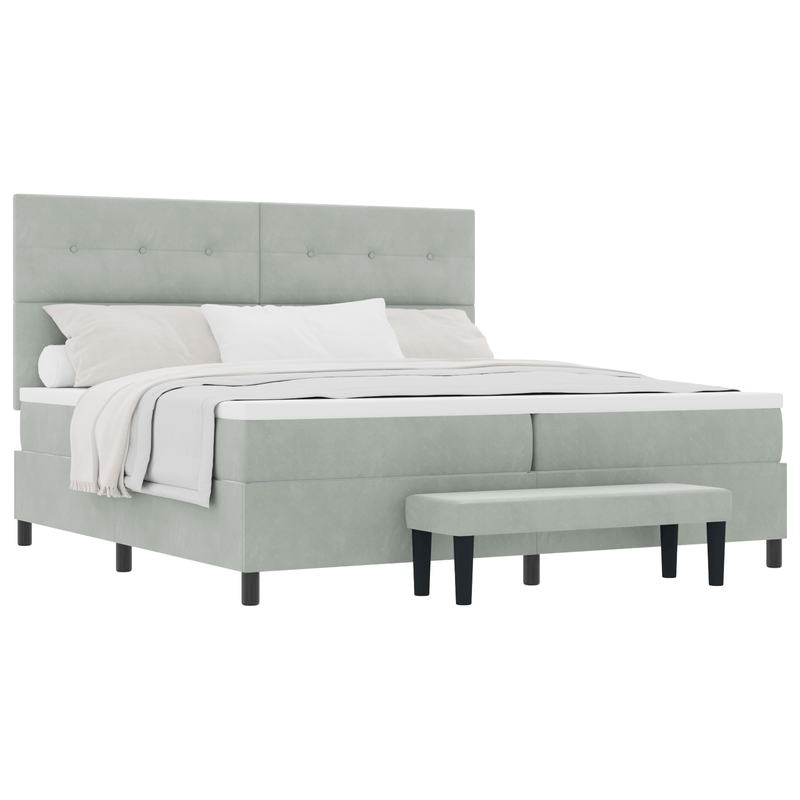 Casa si Gradina - Mobilier - Paturi si accesorii - Paturi - Pat cu arcuri si saltea cu banca Gri deschis 200x200 cm Catifea - Infinity.ro
