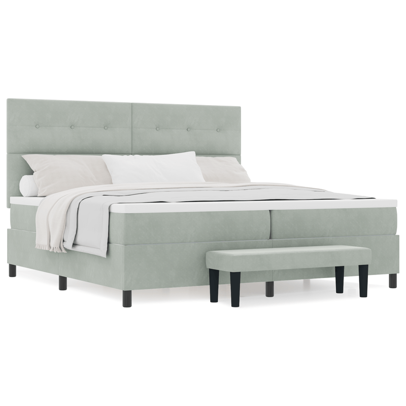 Casa si Gradina - Mobilier - Paturi si accesorii - Paturi - Pat cu arcuri si saltea cu banca Gri deschis 200x200 cm Catifea - Infinity.ro