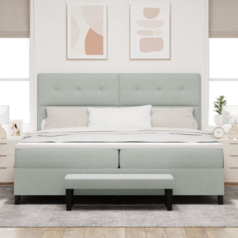 Casa si Gradina - Mobilier - Paturi si accesorii - Paturi - Pat cu arcuri si saltea cu banca Gri deschis 200x200 cm Catifea - Infinity.ro