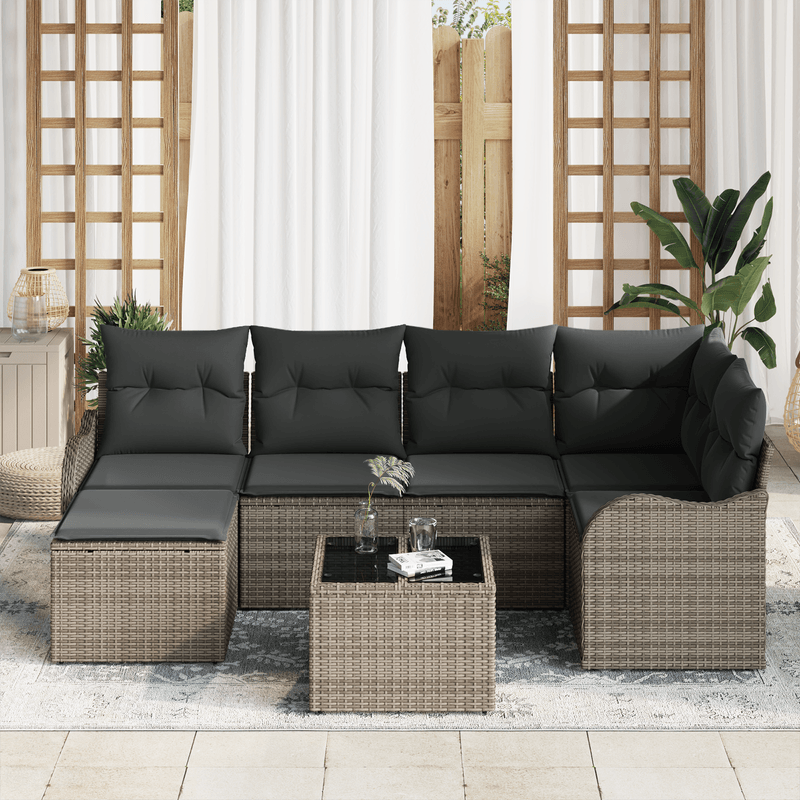 Casa si Gradina - Gradina si terasa - Mobilier exterior - Canapele si fotolii gradina - Set canapea de gradina  6 piese cu perne din ratan poli negru - Infinity.ro