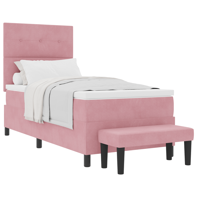 Casa si Gradina - Mobilier - Paturi si accesorii - Paturi - Pat cu Arc cu Saltea & Banca Roz 90x200 cm Catifea - Infinity.ro