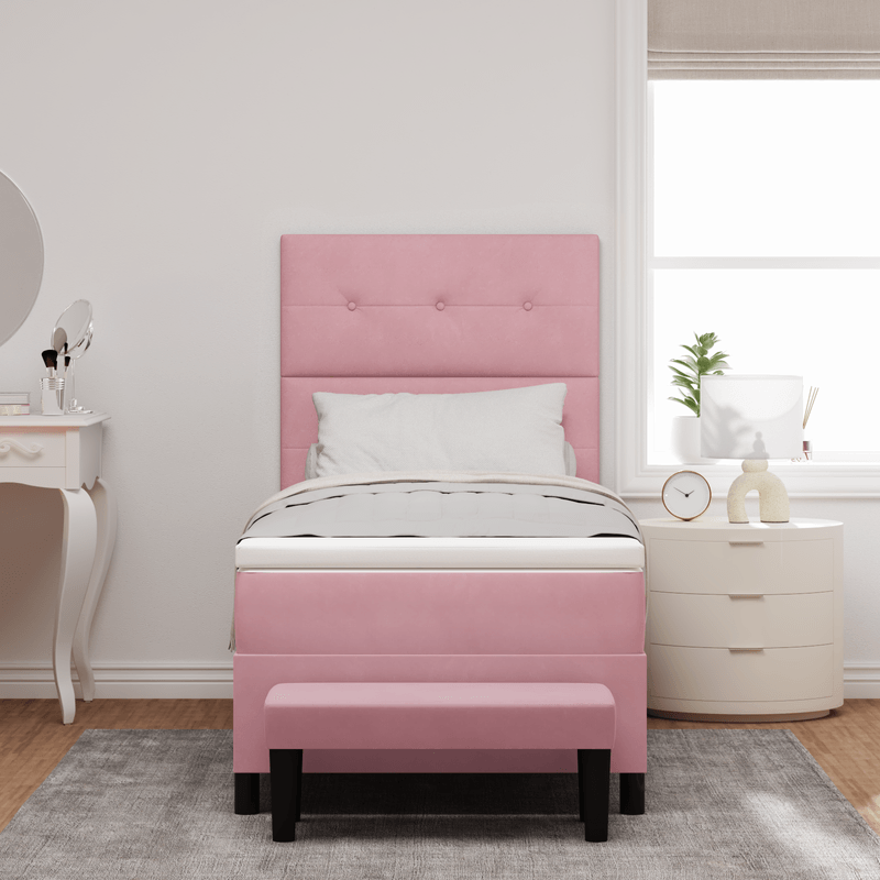 Casa si Gradina - Mobilier - Paturi si accesorii - Paturi - Pat cu Arc cu Saltea & Banca Roz 90x200 cm Catifea - Infinity.ro