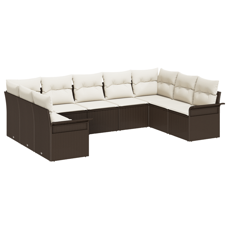 Casa si Gradina - Gradina si terasa - Mobilier exterior - Canapele si fotolii gradina - Set canapea de gradina de 9 piese cu perne Maro Ratan Poli - Infinity.ro