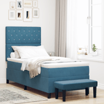 Casa si Gradina - Mobilier - Paturi si accesorii - Paturi - Pat cu arcuri cu saltea si banca Albastru inchis 90x200 cm Catifea - Infinity.ro
