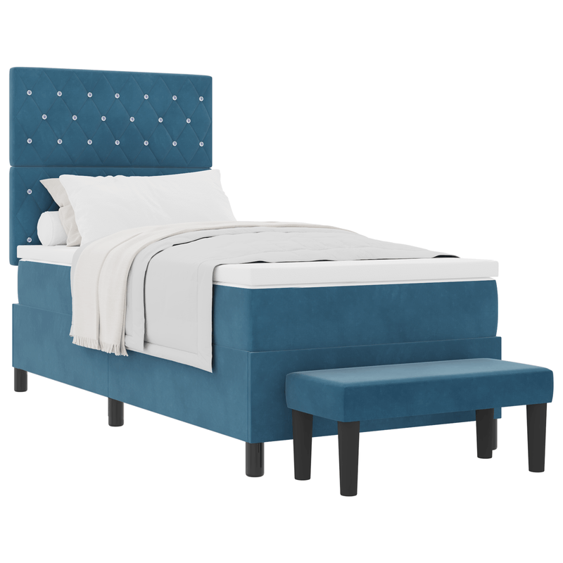 Casa si Gradina - Mobilier - Paturi si accesorii - Paturi - Pat cu arcuri cu saltea si banca Albastru inchis 90x200 cm Catifea - Infinity.ro