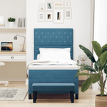 Casa si Gradina - Mobilier - Paturi si accesorii - Paturi - Pat cu arcuri cu saltea si banca Albastru inchis 90x200 cm Catifea - Infinity.ro