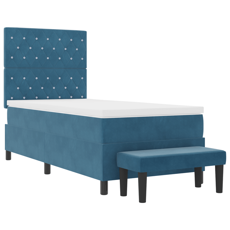 Casa si Gradina - Mobilier - Paturi si accesorii - Paturi - Pat cu arcuri cu saltea si banca Albastru inchis 90x200 cm Catifea - Infinity.ro