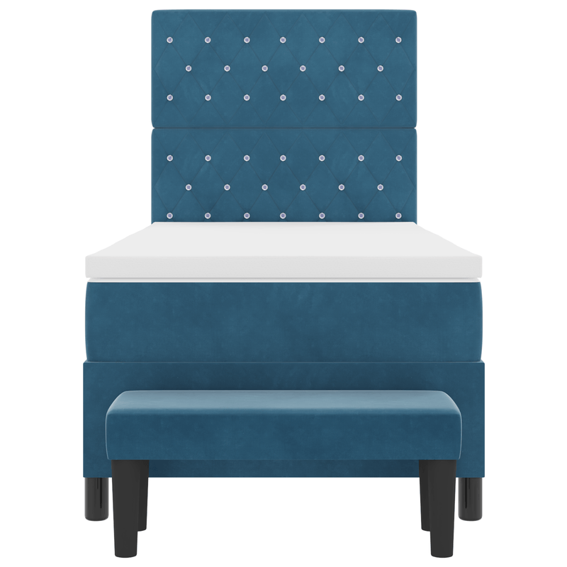 Casa si Gradina - Mobilier - Paturi si accesorii - Paturi - Pat cu arcuri cu saltea si banca Albastru inchis 90x200 cm Catifea - Infinity.ro