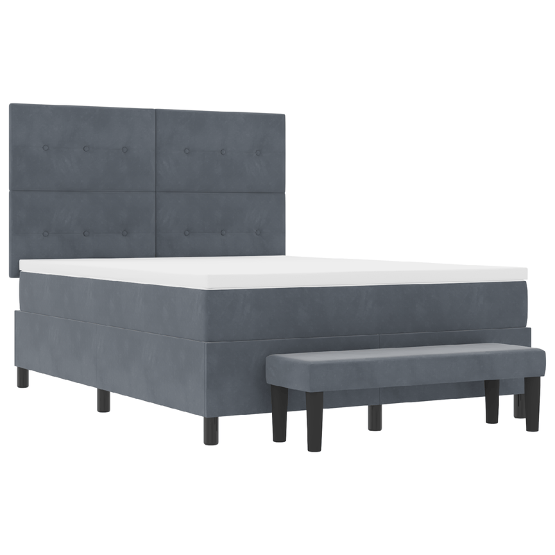 Casa si Gradina - Mobilier - Paturi si accesorii - Paturi - Pat Box Spring cu Saltea si Banca Gri Inchis 140x190 cm Catifea - Infinity.ro