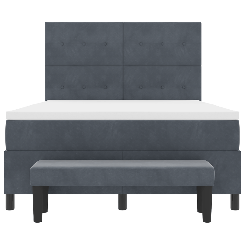 Casa si Gradina - Mobilier - Paturi si accesorii - Paturi - Pat Box Spring cu Saltea si Banca Gri Inchis 140x190 cm Catifea - Infinity.ro