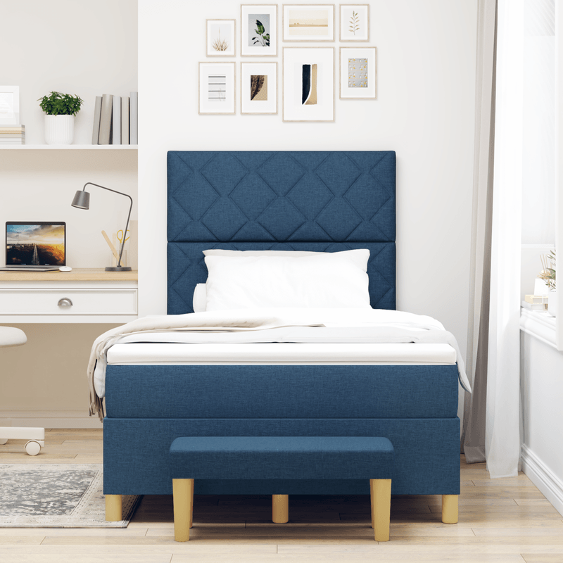 Casa si Gradina - Mobilier - Paturi si accesorii - Paturi - Pat cu arcuri, saltea si banca albastra 120x200 cm tesatura - Infinity.ro