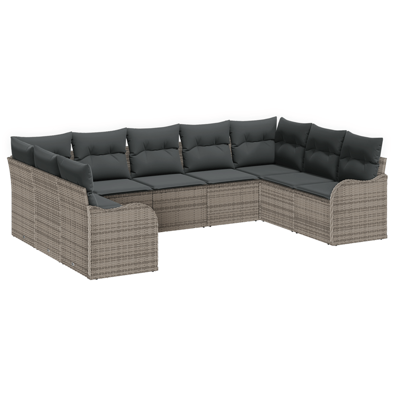 Casa si Gradina - Gradina si terasa - Mobilier exterior - Canapele si fotolii gradina - Set de canapea de gradina modulara de 9 piese cu perne Gri, Ratan Poli - Infinity.ro