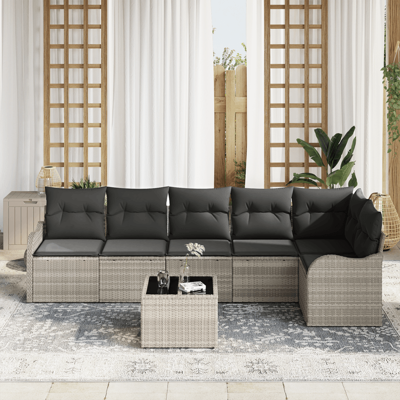 Casa si Gradina - Gradina si terasa - Mobilier exterior - Canapele si fotolii gradina - Set canapea de gradina  cu 7 piese si perne gri din poliratan - Infinity.ro