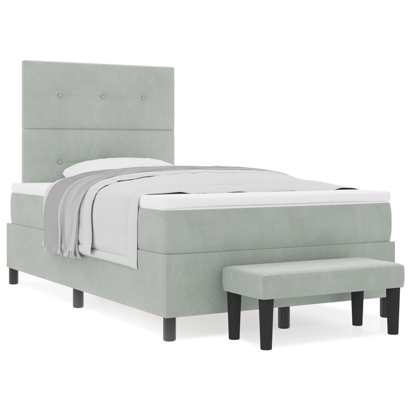 Casa si Gradina - Mobilier - Paturi si accesorii - Paturi - Pat Box Spring cu Saltea & Banca Gri deschis 120x200 cm Catifea - Infinity.ro