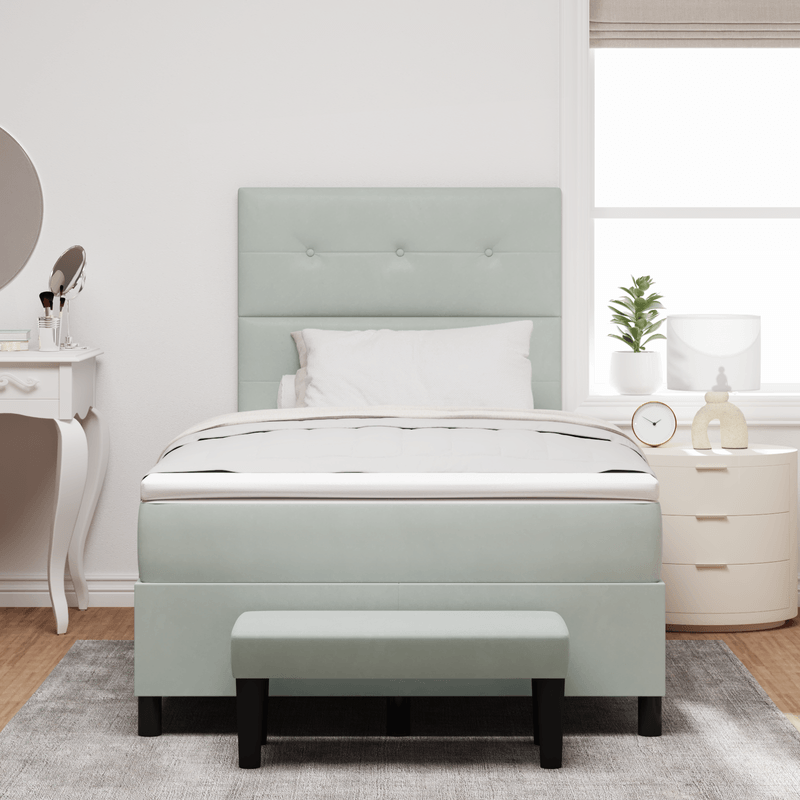 Casa si Gradina - Mobilier - Paturi si accesorii - Paturi - Pat Box Spring cu Saltea & Banca Gri deschis 120x200 cm Catifea - Infinity.ro