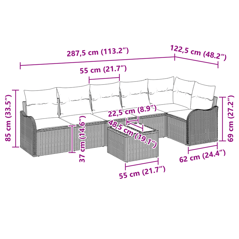Casa si Gradina - Gradina si terasa - Mobilier exterior - Canapele si fotolii gradina - Set canapea de gradina  cu 7 piese si perne gri din poliratan - Infinity.ro