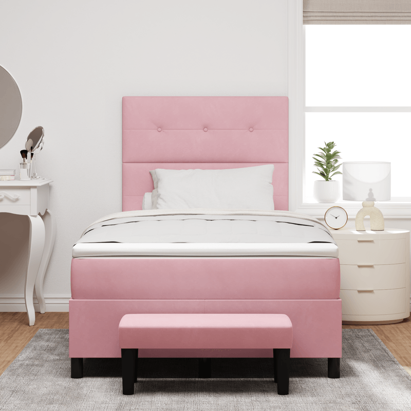 Casa si Gradina - Mobilier - Paturi si accesorii - Paturi - Pat cu saltea si banca Roz 120x200 cm Catifea - Infinity.ro