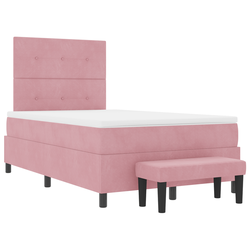Casa si Gradina - Mobilier - Paturi si accesorii - Paturi - Pat cu saltea si banca Roz 120x200 cm Catifea - Infinity.ro