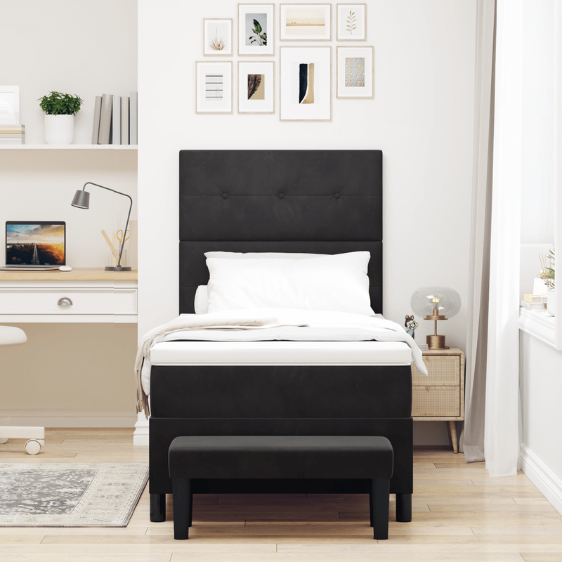 Casa si Gradina - Mobilier - Paturi si accesorii - Paturi - Pat cu arcuri cu saltea si banca Negru 90x200 cm Catifea - Infinity.ro