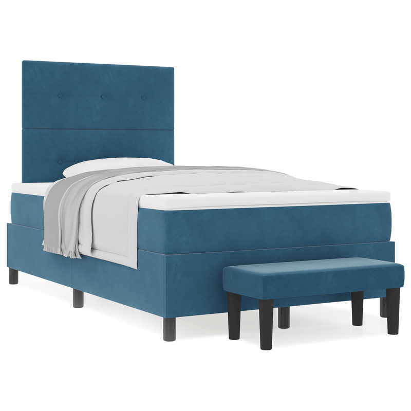 Casa si Gradina - Mobilier - Paturi si accesorii - Paturi - Pat cu Arcuri cu Saltea & Banca Albastru Intunecat 120x190 cm Catifea - Infinity.ro