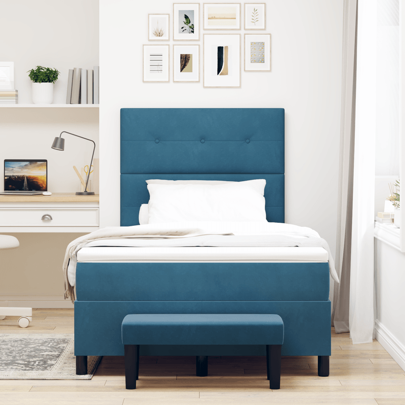 Casa si Gradina - Mobilier - Paturi si accesorii - Paturi - Pat cu Arcuri cu Saltea & Banca Albastru Intunecat 120x190 cm Catifea - Infinity.ro