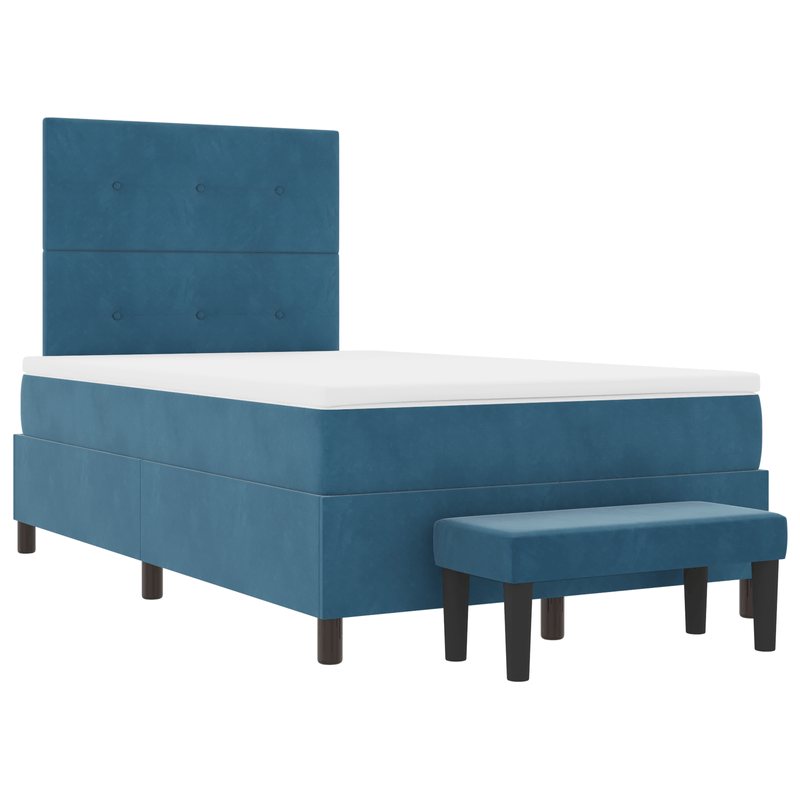 Casa si Gradina - Mobilier - Paturi si accesorii - Paturi - Pat cu Arcuri cu Saltea & Banca Albastru Intunecat 120x190 cm Catifea - Infinity.ro