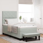 Casa si Gradina - Mobilier - Paturi si accesorii - Paturi - Pat Box Spring cu Saltea & Banca Gri Deschis 90x190 cm Catifea - Infinity.ro