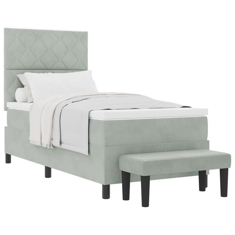 Casa si Gradina - Mobilier - Paturi si accesorii - Paturi - Pat Box Spring cu Saltea & Banca Gri Deschis 90x190 cm Catifea - Infinity.ro