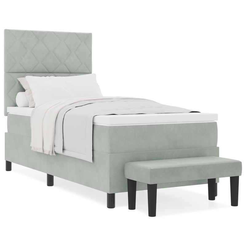 Casa si Gradina - Mobilier - Paturi si accesorii - Paturi - Pat Box Spring cu Saltea & Banca Gri Deschis 90x190 cm Catifea - Infinity.ro