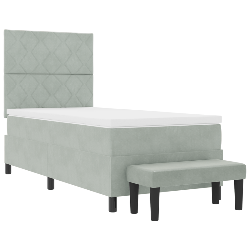 Casa si Gradina - Mobilier - Paturi si accesorii - Paturi - Pat Box Spring cu Saltea & Banca Gri Deschis 90x190 cm Catifea - Infinity.ro