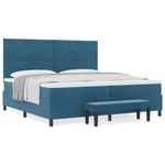Casa si Gradina - Mobilier - Paturi si accesorii - Paturi - Pat cu Somiera cu Saltea & Banca Albastru Inchis 200x200 cm Catifea - Infinity.ro