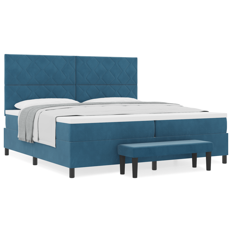 Casa si Gradina - Mobilier - Paturi si accesorii - Paturi - Pat cu Somiera cu Saltea & Banca Albastru Inchis 200x200 cm Catifea - Infinity.ro