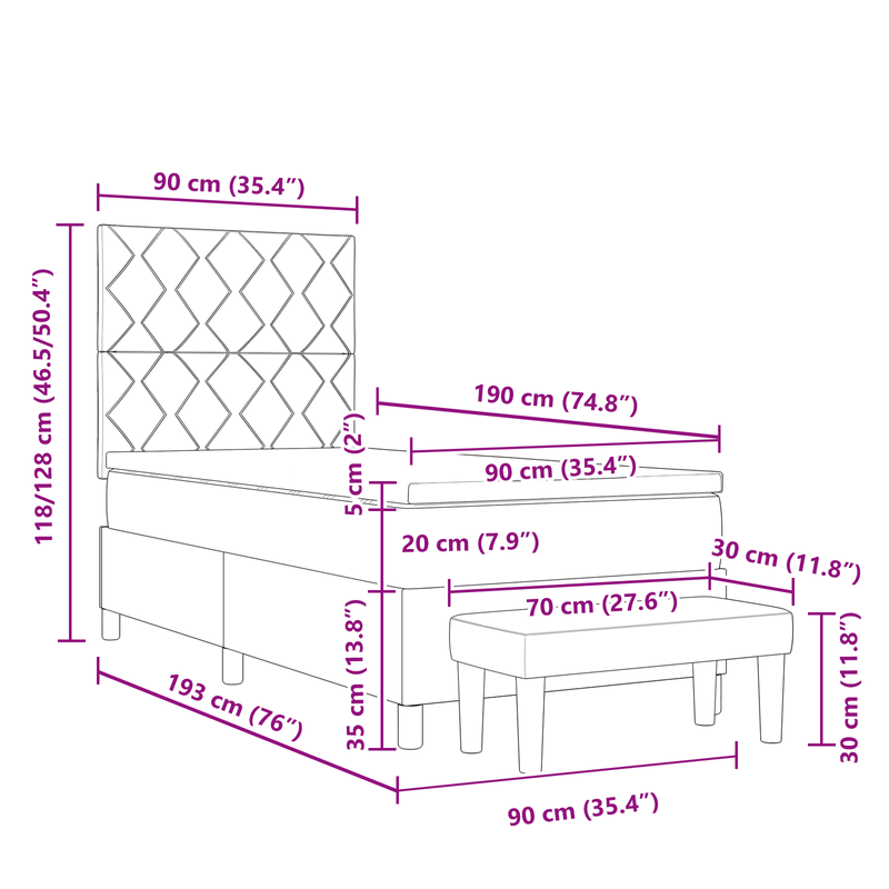 Casa si Gradina - Mobilier - Paturi si accesorii - Paturi - Pat Box Spring cu Saltea & Banca Gri Deschis 90x190 cm Catifea - Infinity.ro