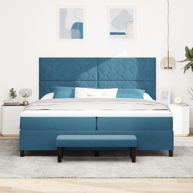 Casa si Gradina - Mobilier - Paturi si accesorii - Paturi - Pat cu Somiera cu Saltea & Banca Albastru Inchis 200x200 cm Catifea - Infinity.ro