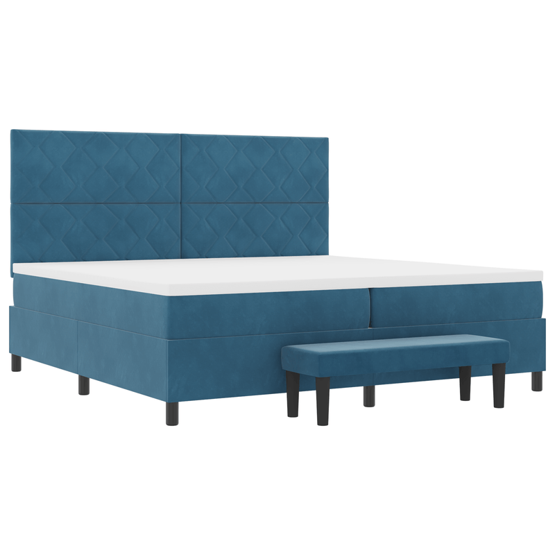 Casa si Gradina - Mobilier - Paturi si accesorii - Paturi - Pat cu Somiera cu Saltea & Banca Albastru Inchis 200x200 cm Catifea - Infinity.ro