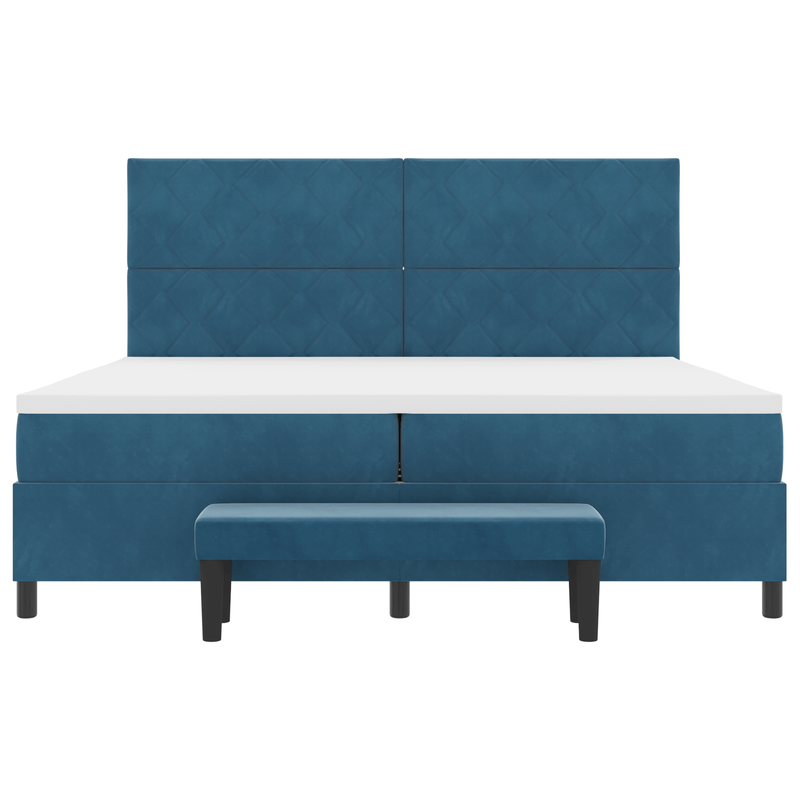 Casa si Gradina - Mobilier - Paturi si accesorii - Paturi - Pat cu Somiera cu Saltea & Banca Albastru Inchis 200x200 cm Catifea - Infinity.ro