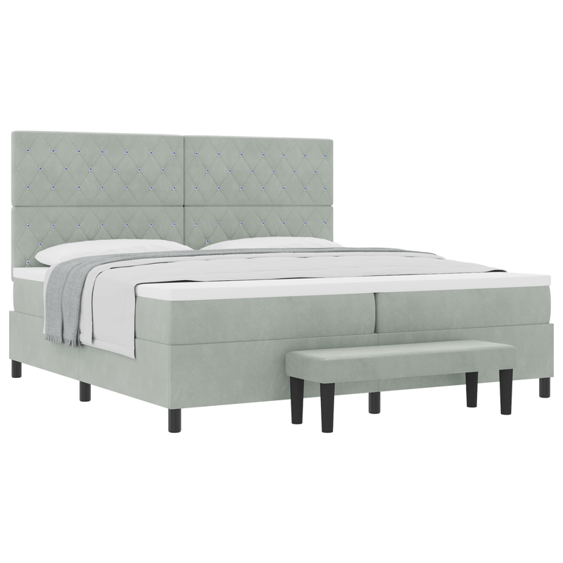 Casa si Gradina - Mobilier - Paturi si accesorii - Paturi - Pat cu arcuri cu saltea si banca gri deschis 200x200 cm din catifea - Infinity.ro